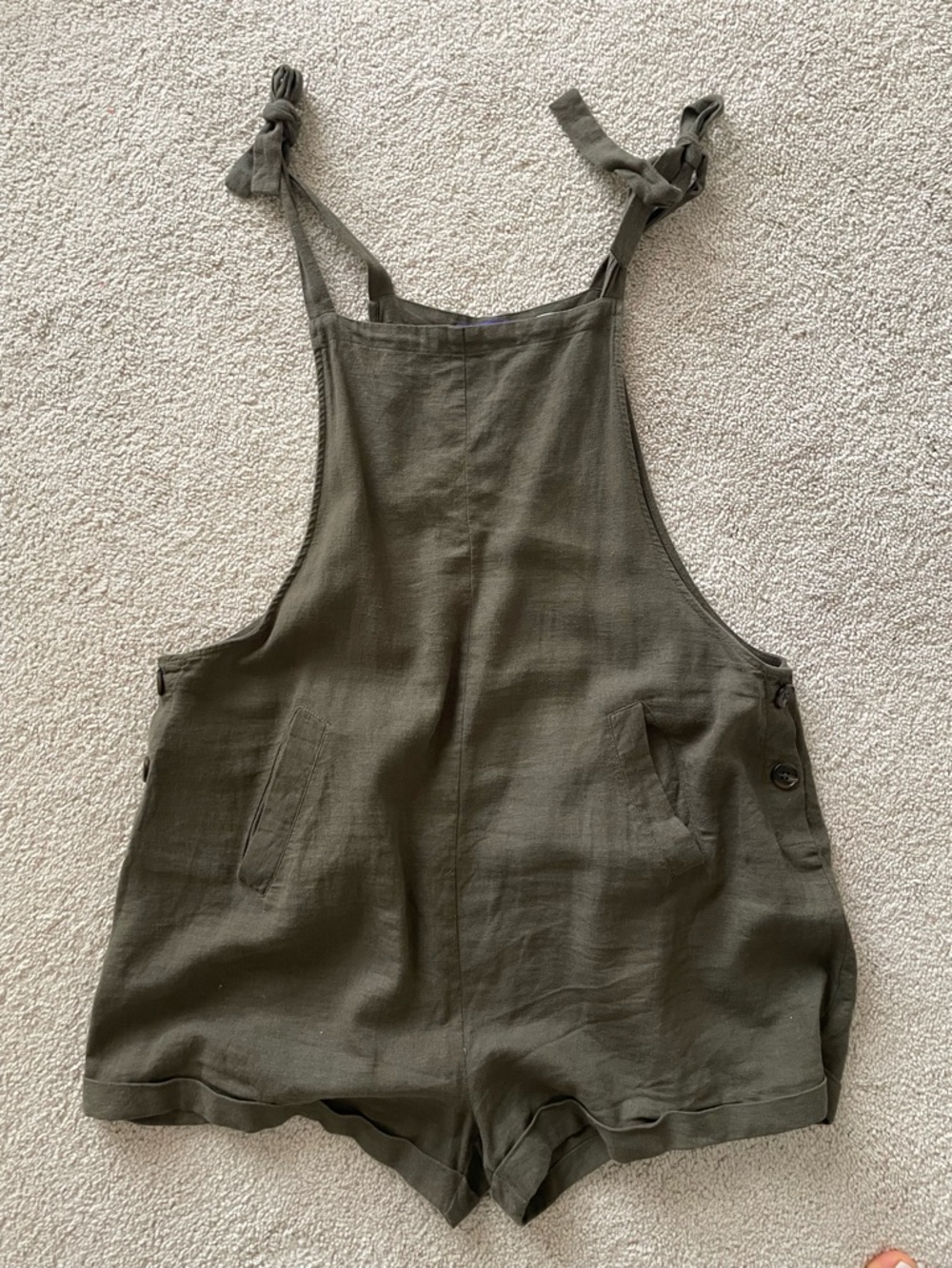 Seraphine Maternity Olive Green Linen-Blend Tank Dress - Picture 3 of 6